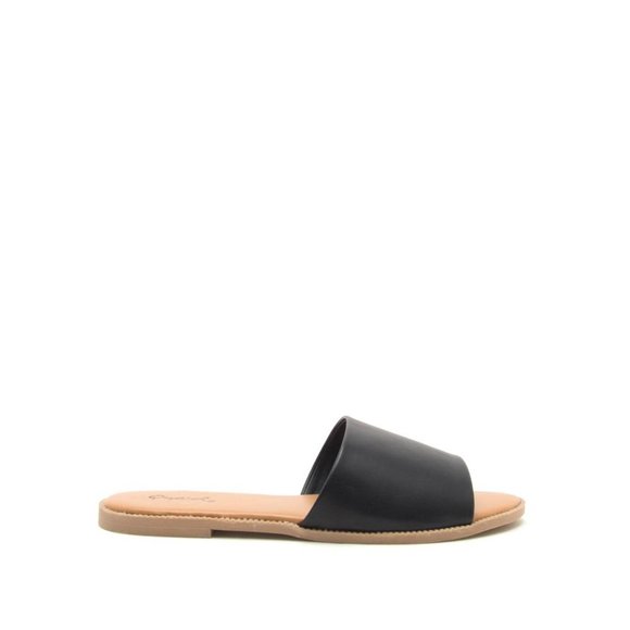 Black Vegan Leather Slide Sandals - Picture 3 of 5